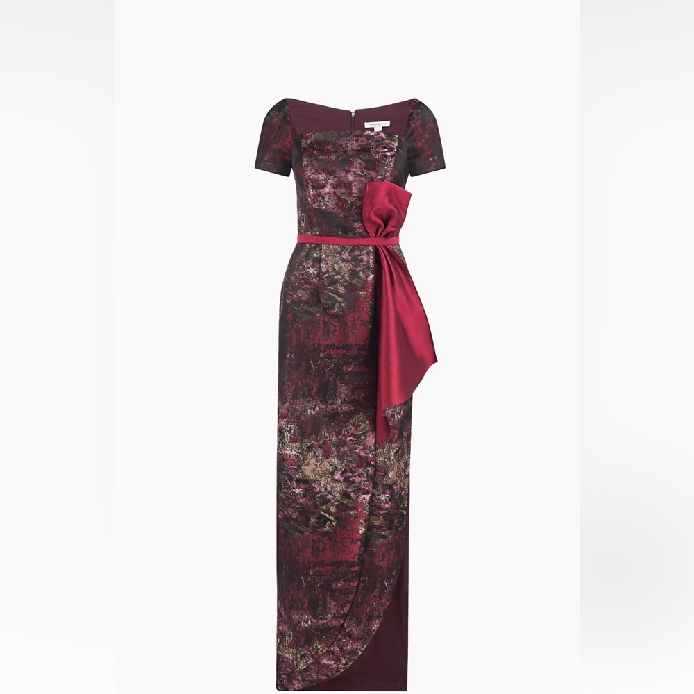 Kay Unger Layne Jacquard Column Gown - Bordeaux Multi WORN ONCE size 12